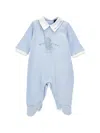 Monnalisa Cotton Playsuit With Embroidered Collar In Cloud + Cream
