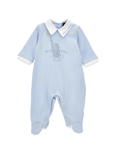 Monnalisa Kids'   Cotton Playsuit With Embroidered Collar In Cloud + Cream