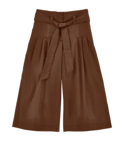 Monnalisa Kids' Cotton Pleated Trousers In Brown