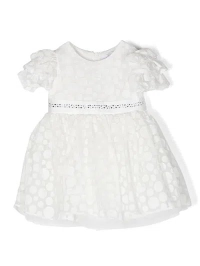 Monnalisa Babies' Cotton Polka-dot Short-sleeve Dress In White