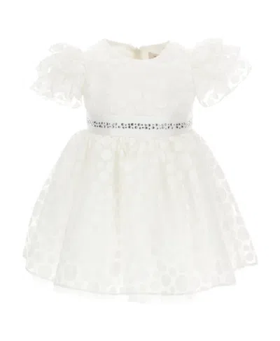 Monnalisa Cotton Polka-dot Short-sleeve Dress In White