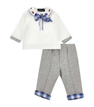 Monnalisa Kids' Cotton Polo Shirt, Trousers And Bow Tie Set In Blue