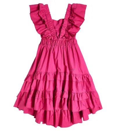 Monnalisa Kids' Cotton Poplin Ruffle-trimmed Dress In Rosa Peach