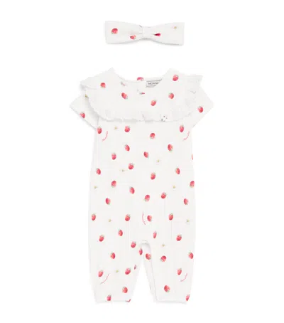 Monnalisa Kids'  Cotton Printed All-in-one And Headband Set In Gray