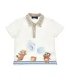 Monnalisa Cotton Printed Polo Shirt In White