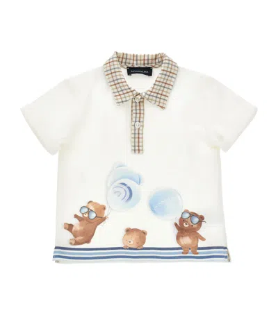 Monnalisa Kids' Cotton Printed Polo Shirt In White