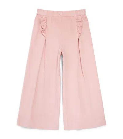 Monnalisa Kids'  Cotton Ruffle Palazzo Trousers In Pink