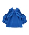 Monnalisa Cotton Ruffled Cut-out Top In Blue