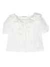 Monnalisa Cotton Ruffled Top In Weiss