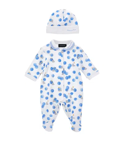 Monnalisa Kids' Cotton Seal Print All-in-one And Hat Set In Blue