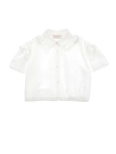 Monnalisa Babies'   Cotton Shirt With Gathering In Cream