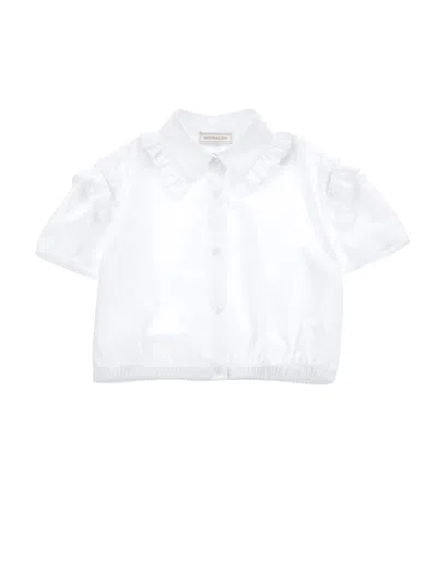 Monnalisa Kids'   Cotton Shirt With Gathering In White