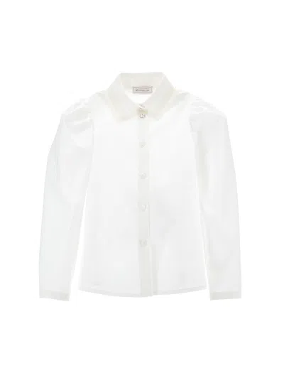 Monnalisa Kids'   Cotton Shirt With Trim In Cream