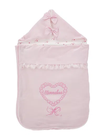 Monnalisa Kids'   Cotton Sleeping Bag With Logo In Dusty Pink Rose