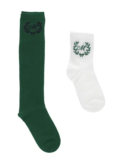 Monnalisa Cotton Socks Set In Green