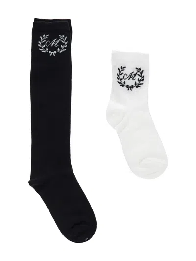 Monnalisa Cotton Socks Set In White + Black