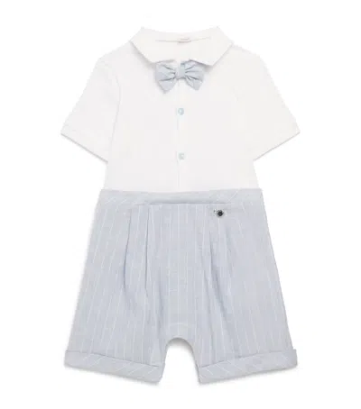Monnalisa Kids'  Cotton Stripe Bow Tie Playsuit In Multi