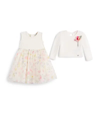 Monnalisa Kids'  Cotton Jumper And Dress Set In White