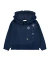 Monnalisa Cotton Sweatshirt With Ruffles And Rhinestones In Dark Blue