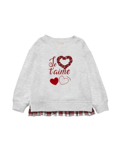 Monnalisa Kids'   Cotton Sweatshirt With Tartan Details In Pearl Grey
