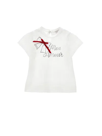 Monnalisa Kids'   Cotton T-shirt With Bow In White