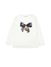 Monnalisa Cotton T-shirt With Bow Print In Cream