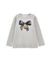 Monnalisa Cotton T-shirt With Bow Print In Pearl Grey
