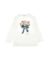 Monnalisa Cotton T-shirt With Flower Bouquet Print In Cream
