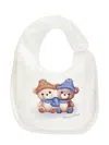 Monnalisa Cotton Teddy Bear Bib In Cream