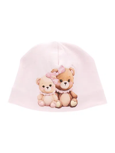 Monnalisa Kids'   Cotton Teddy Bear Hat In Dusty Pink Rose