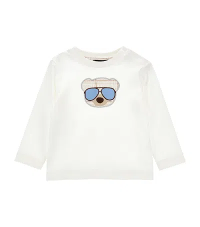 Monnalisa Kids' Cotton Teddy Bear T-shirt In White