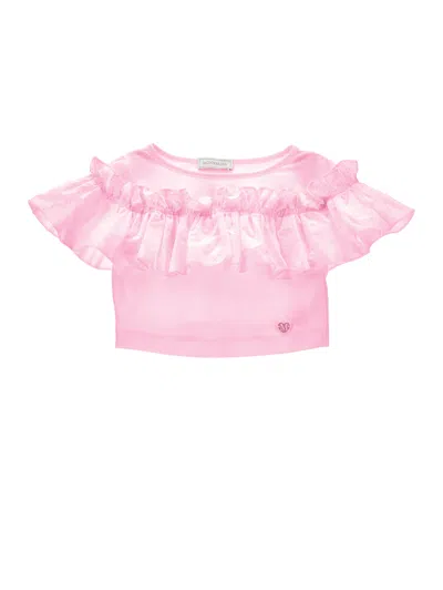 Monnalisa Kids'   Cotton Top With Ruffles In Rosa Fairy Tale