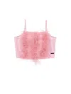 Monnalisa Cotton Top With Tulle Ruffles In Rosa Fairy Tale