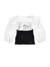 Monnalisa Cotton Top With Viscose In White + Black