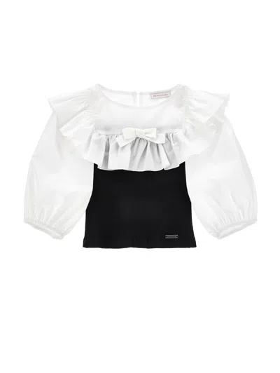 Monnalisa Cotton Top With Viscose In White + Black