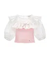 Monnalisa Cotton Top With Viscose In White + Rosa Fairytale
