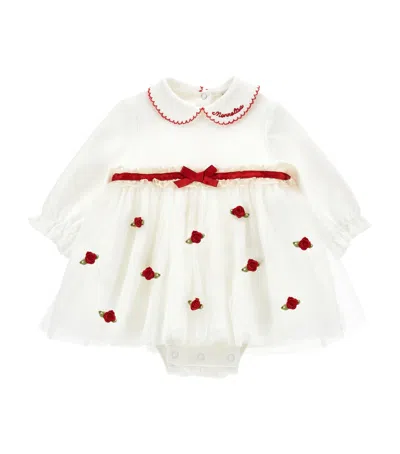 Monnalisa Babies' Cotton-tulle Rose Dress In White