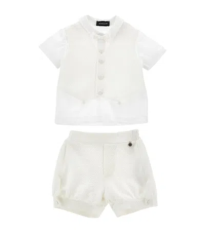 Monnalisa Kids' Cotton Waistcoat, Shirt And Shorts Set In White