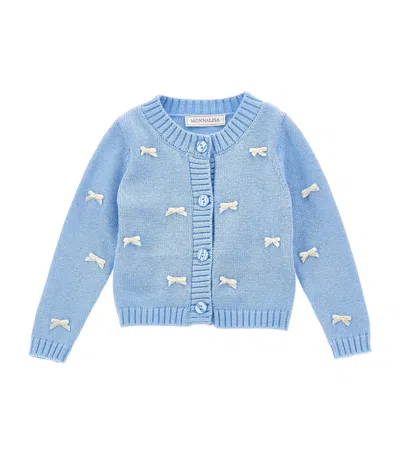 Monnalisa Kids' Cotton-wool Bow Cardigan In Blue