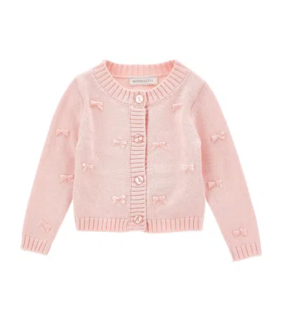 Monnalisa Kids' Cotton-wool Bow Cardigan In Pink