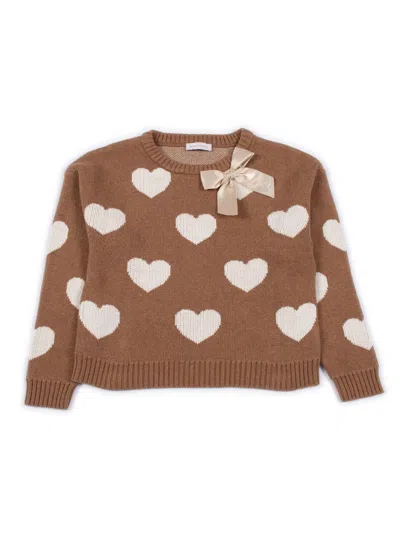 Monnalisa Kids' Cotton Wool Sweater In Brown