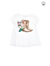 Monnalisa Cowboy Boot Print Maxi T-shirt In White