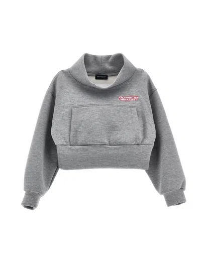 Monnalisa Kids'   Cowl Neck Neoprene Sweatshirt In Grey + Grey