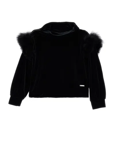 Monnalisa Kids'   Cowl-neck Sweatshirt With Feathers In Black