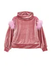 Monnalisa Cowl-neck Sweatshirt With Feathers In Blush Pink