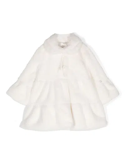 Monnalisa Babies' Faux-shearling Bow-detail Coat In Cream