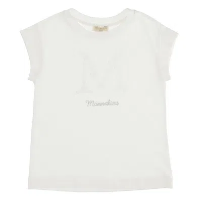 Monnalisa Kids' Cream Rhinestone Logo T-shirt In White