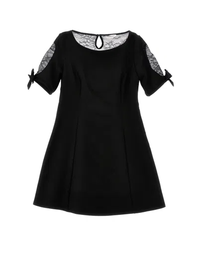 Monnalisa Kids'   Crepe And Lace Dress In Black