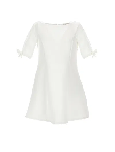 Monnalisa Kids'   Crepe And Lace Dress In Light Cream