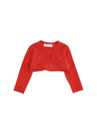 Monnalisa Crepe Cotton Cardigan In Red